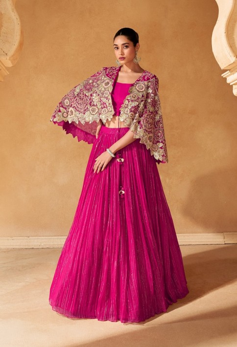 PINK CROP TOP VISCOS JACQUARD SKIRT FRONT AND BACK EMBROIDERED WITH CANCAN 